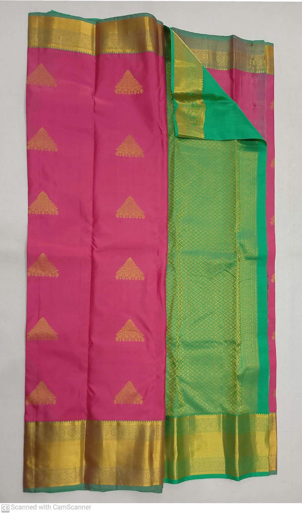 Thumbnail: Green colour with Lotus pink colour kanchipuram pure silk saree 