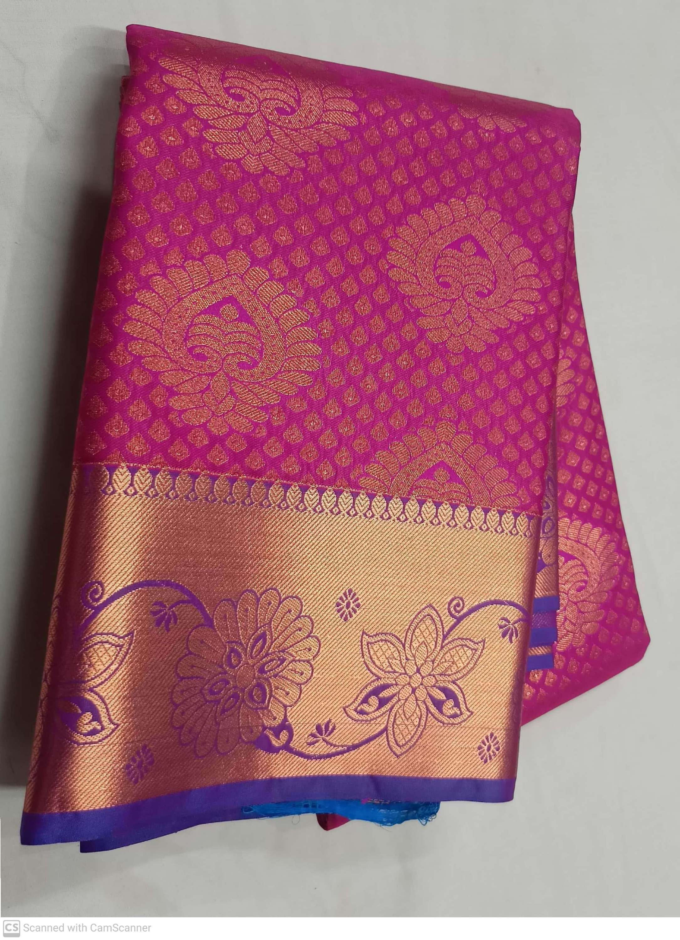 Sky blue with magenta colour kanchipuram pattu saree 