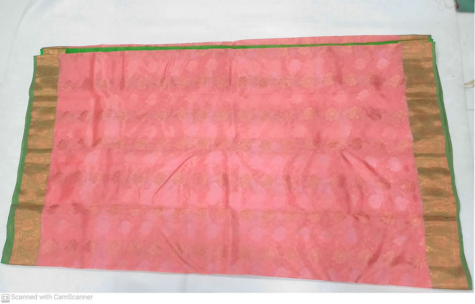 Thumbnail: Green colour with peach colour kanchipuram pure silk saree 
