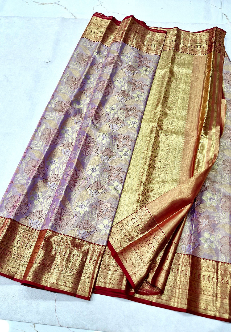 Thumbnail: Red colour with levander colour Kanchipuram pure silk saree 