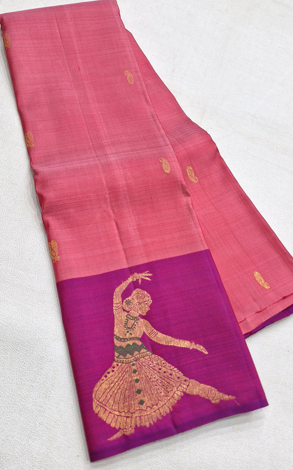 Thumbnail: Purple colour with geva pink colour Kanchipuram pure silk saree 