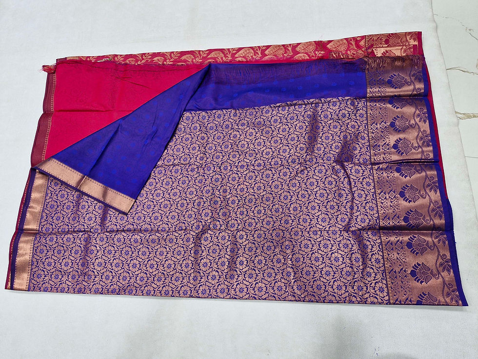 Thumbnail: Blue colour with Lotus pink colour Kanchipuram pattu saree 