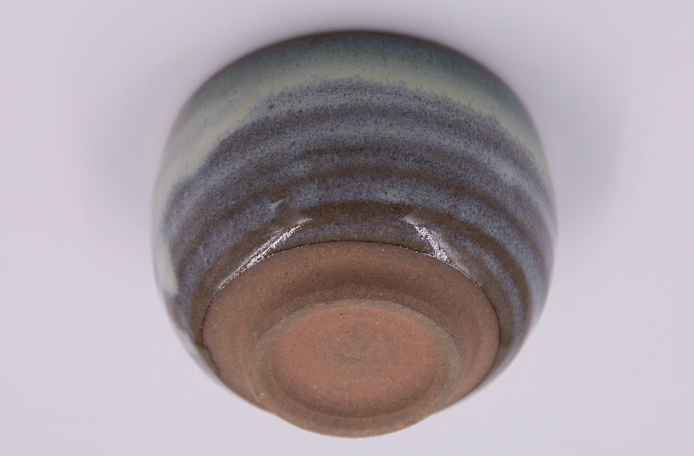 Thumbnail: vintage japanese sake cup matsui kiln guinomi sakazuki blue green matsushiro yaki ware spiral drip glaze wood fired 80s