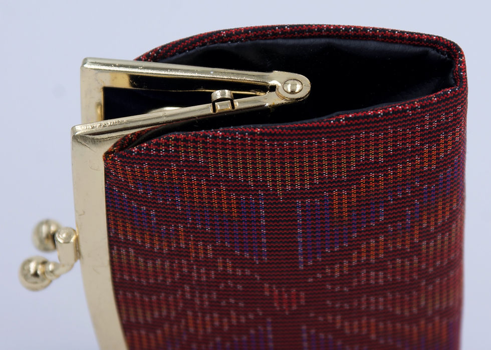 Thumbnail: OSHIMA TSUMUGI Japanese Silk Coin Purse Asanoha Gamaguchi Red Kiss Lock Pouch