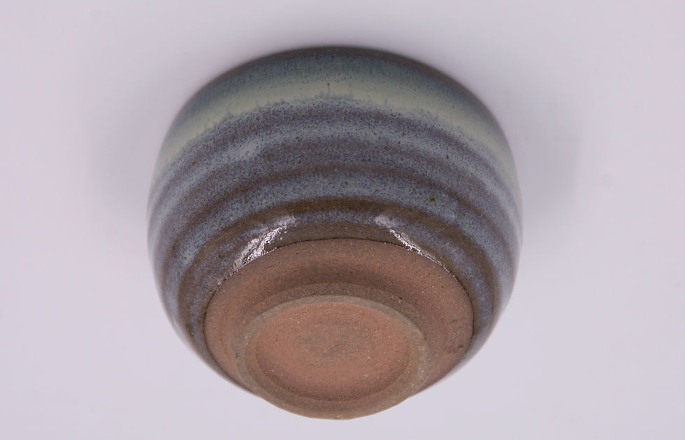 Thumbnail: vintage japanese sake cup Matsui kiln Matsushiro ware yaki blue green drip glazed spiral mingei 80s