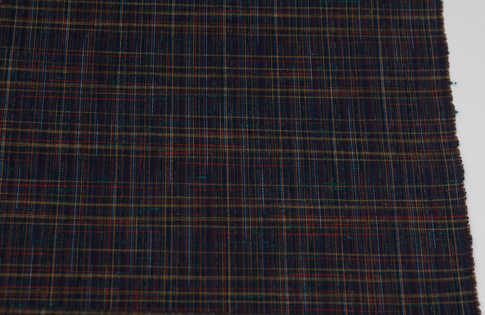 TSUMUGI Japanese Fabric By The Yard Wool Blend Navy Blue Grid Folk Art