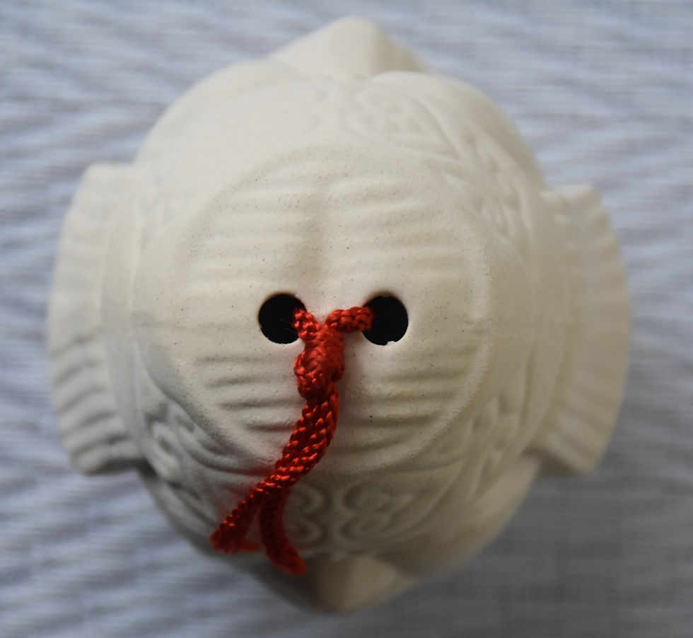Thumbnail: AINU RYOMEN Japanese Dorei Bell White Clay Folk Art Toy Mingei