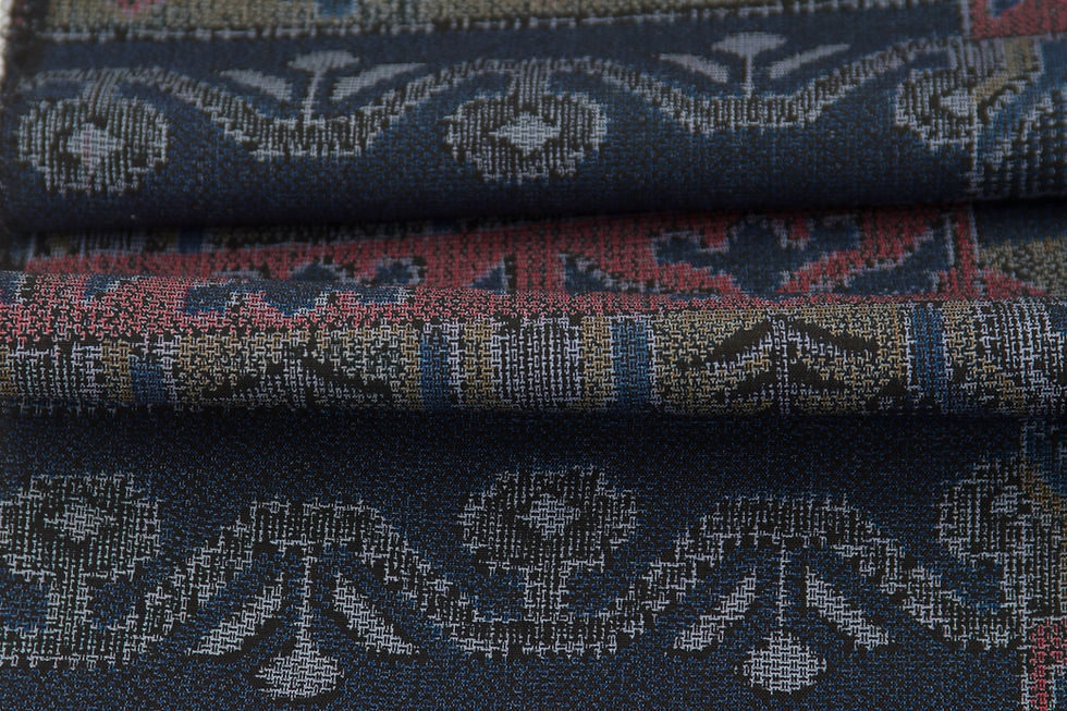 Thumbnail: HANA SARASA Japanese Fabric Silk Crepe Blue Pink Abstract Folk Art Tribal NOS