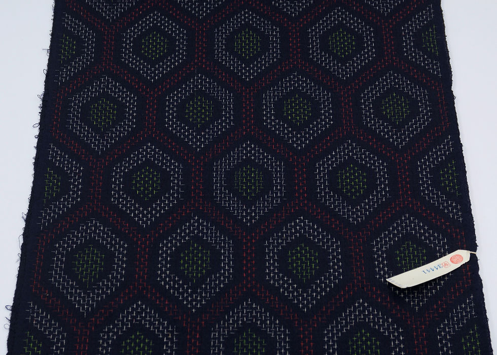 Thumbnail: YUKI TSUMUGI Japanese Fabric By The Yard Navy Blue Wool Silk Kikko Hexagon