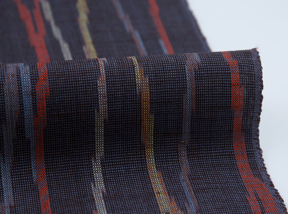 Thumbnail: vintage japanese Shima kasuri high grade wool fabric navy blue handwoven irregular striped multicolor mingei ikat art textile
