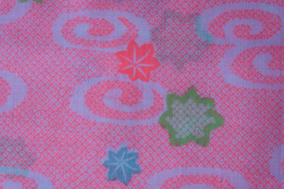 Thumbnail: KANZEMIZU Japanese Wool Fabric MUSLIN Spiral Water Momiji Neon Pink Fawn Quilt