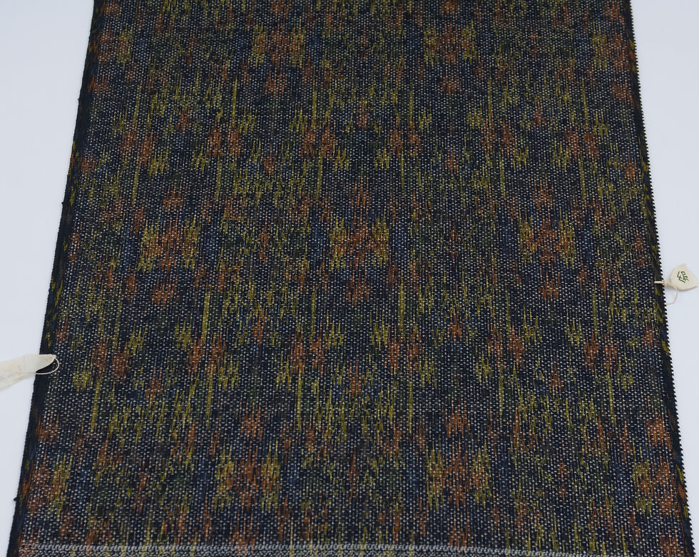 Thumbnail: vintage japanese handwoven juraku yuki nishijin kimono fabric wool silk blend deep navy brown abstract ikat by the yard