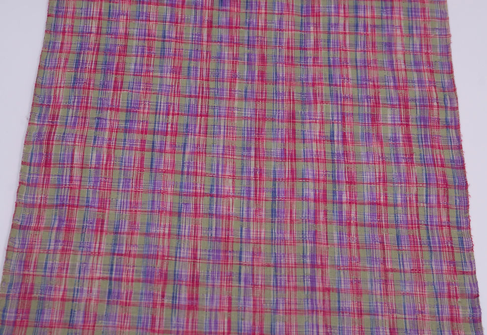 Thumbnail: KOUSHI TSUMUGI Japanese Fabric By The Yard Wool Silk Peach Green Checkered Ikat