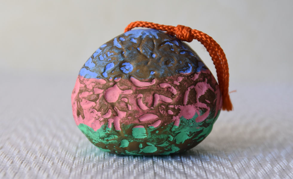Thumbnail: AKAHADA YAKI Japanese Dorei Bell Ajisai Hydrangea Flower Folk Art Toy