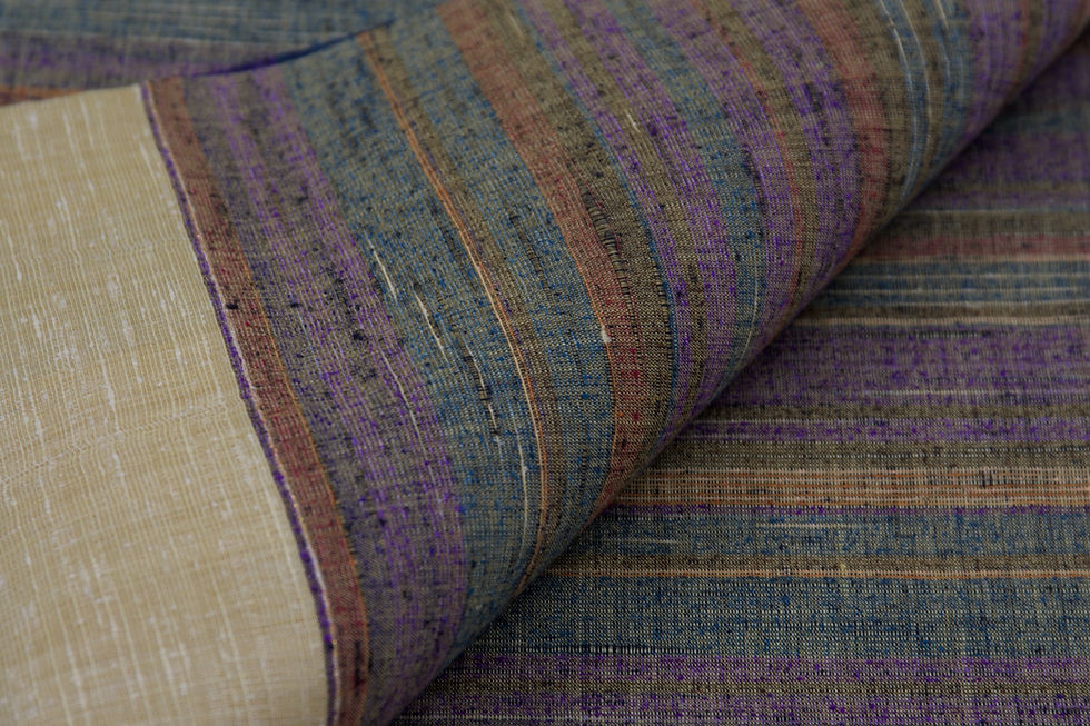 Thumbnail: vintage japanese handwoven high grade kimono fabric silk wool Koga tsumugi horizontal striped artisan kasuri