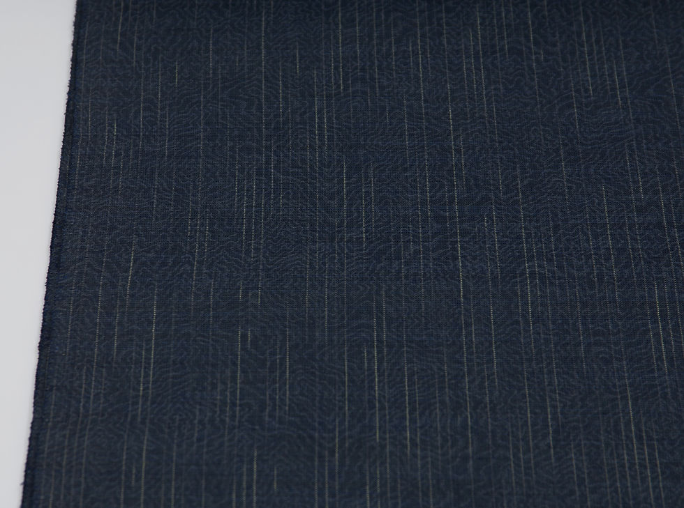 KASURI Japanese Wool Fabric Grey Blue Rain Striped Ikat Trippy Mingei Folk Art