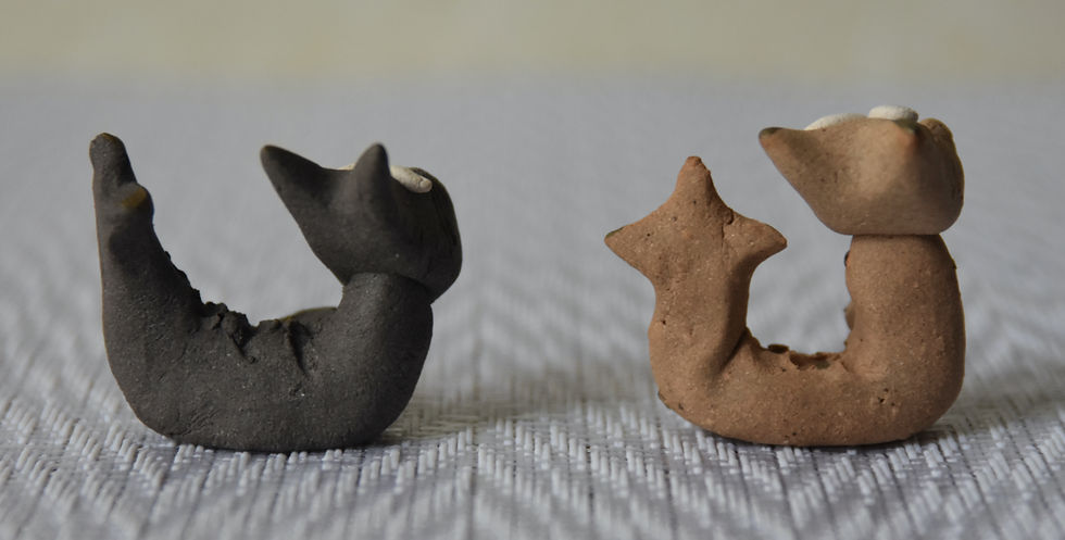 Thumbnail: RYU Japanese Dragon Pair Gray Brown Serpent Animal Clay Ornament Totem Amulet