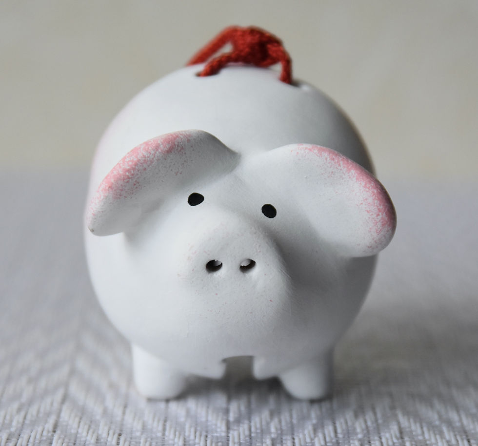 Thumbnail: vintage japanese sukagawa dorei bell pig buta swine boar mingei studio pottery folk toy mizushige Kikuchi Fukushima 80s