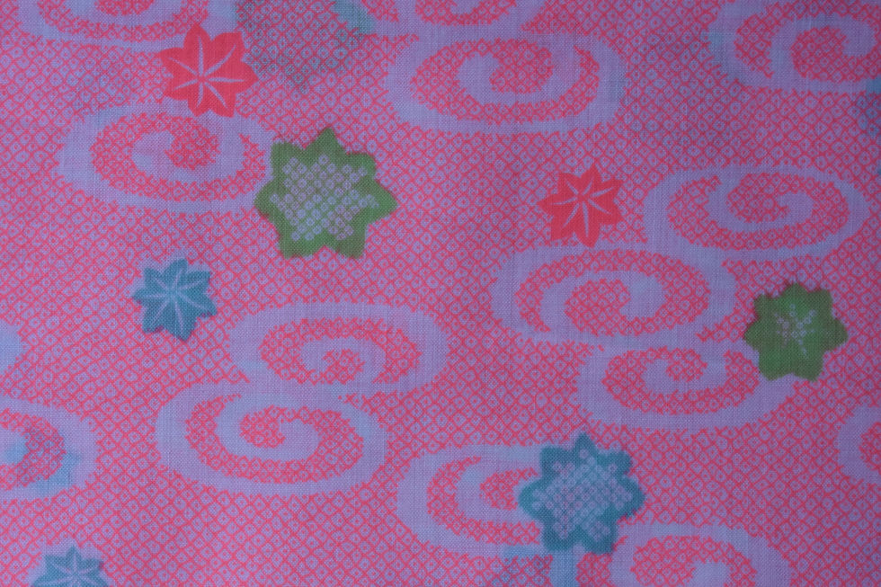 Thumbnail: KANZEMIZU Japanese Wool Fabric MUSLIN Spiral Water Momiji Neon Pink Fawn Quilt