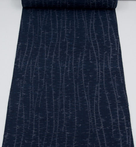 CHIJIMI Japanese Fabric By The Yard Ojiya Kasuri Hemp Blend Navy