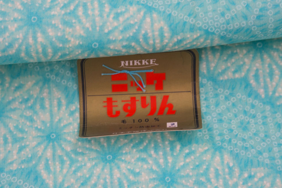 Thumbnail: vintage japanese nagajuban undergarment muslin wool fabric light blue naname Shima diagonal striped asanoha star kikkou folk