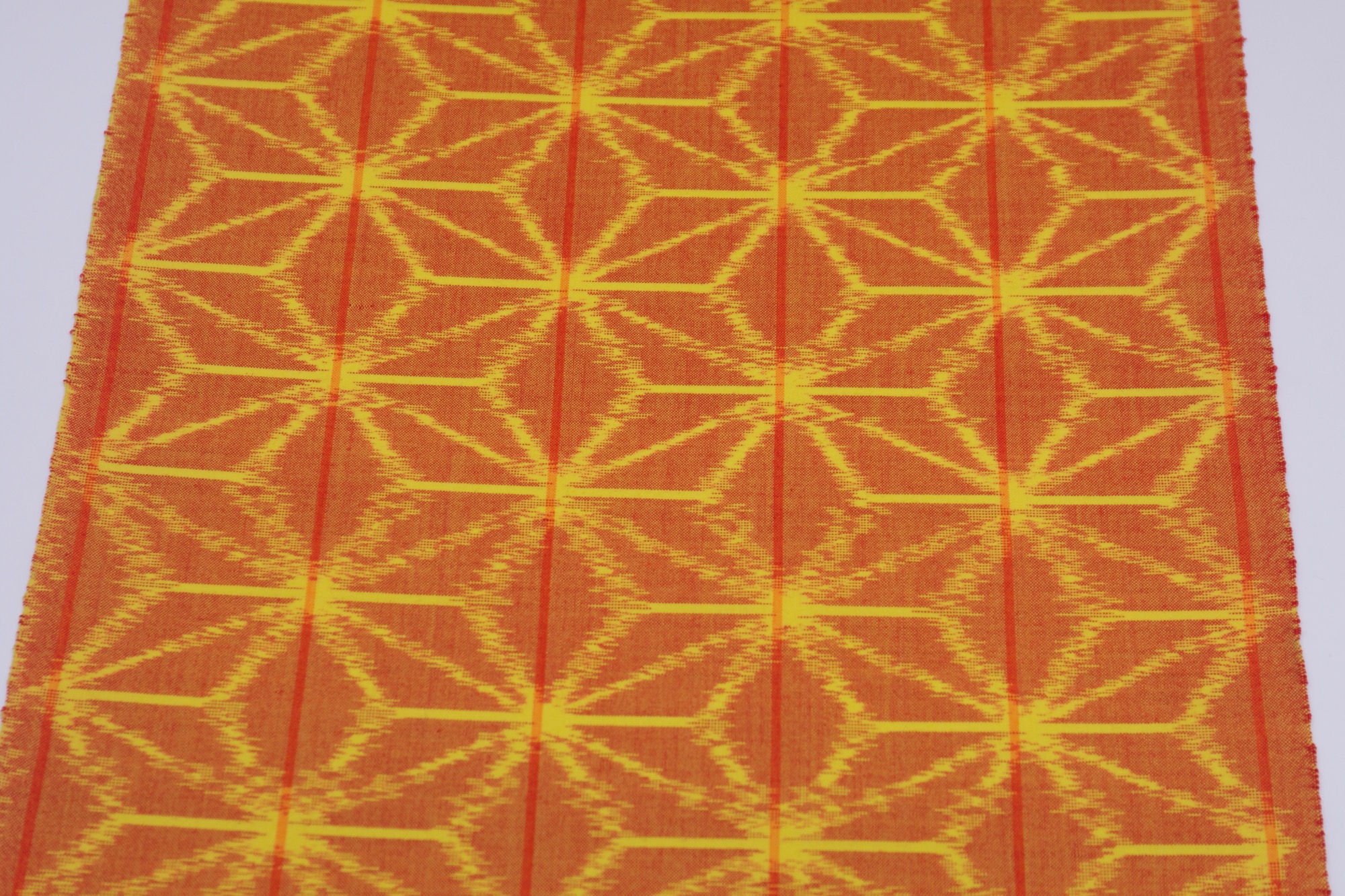 ASANOHA KASURI Japanese Wool Fabric By The Yard Red Yellow Hemp Star Mingei Ikat