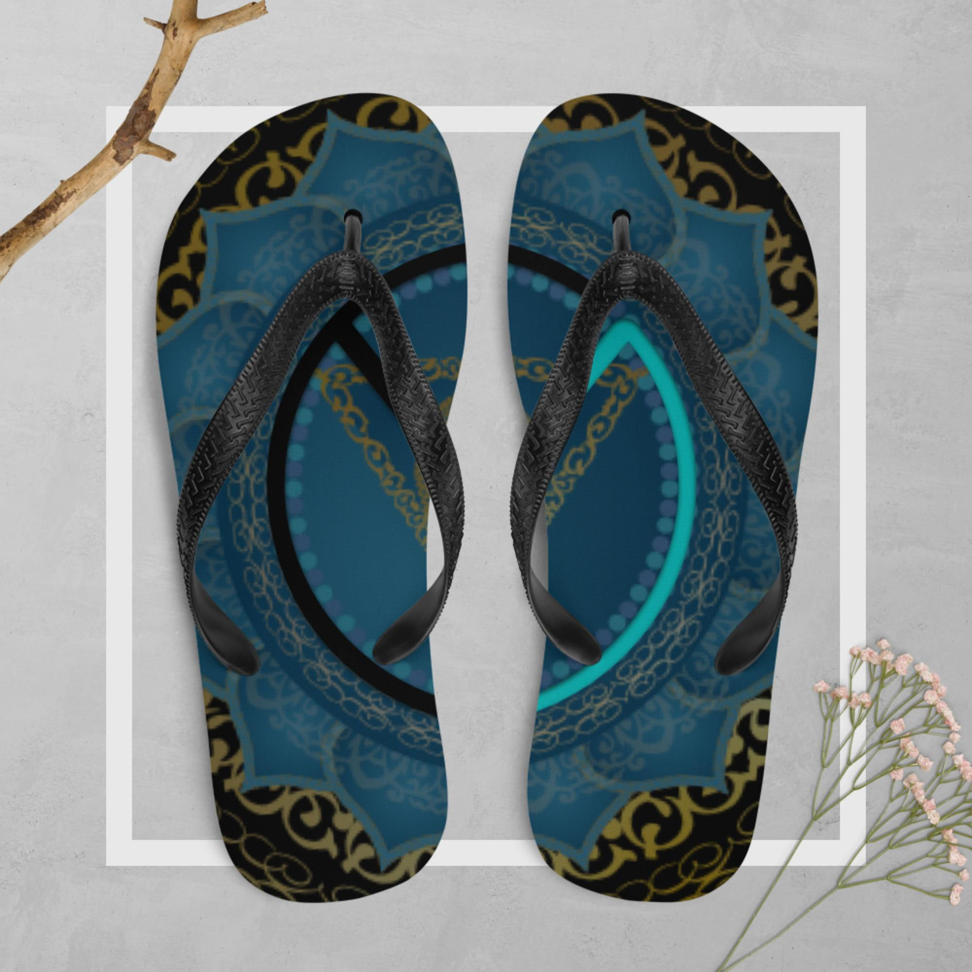Yoga1 Mandala Logo - Flip-Flops, Dark