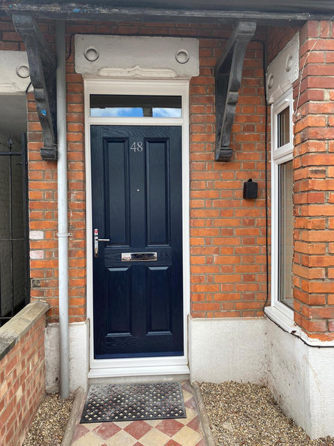 Black composite front door with top single horizontal glazing