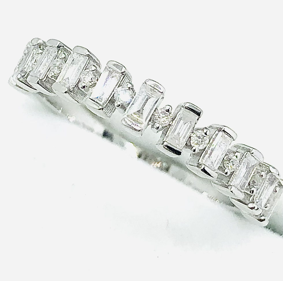 Thumbnail: Harmony - Alternating Round & Baguette Diamonds in Gold Wedding Band (10202)
