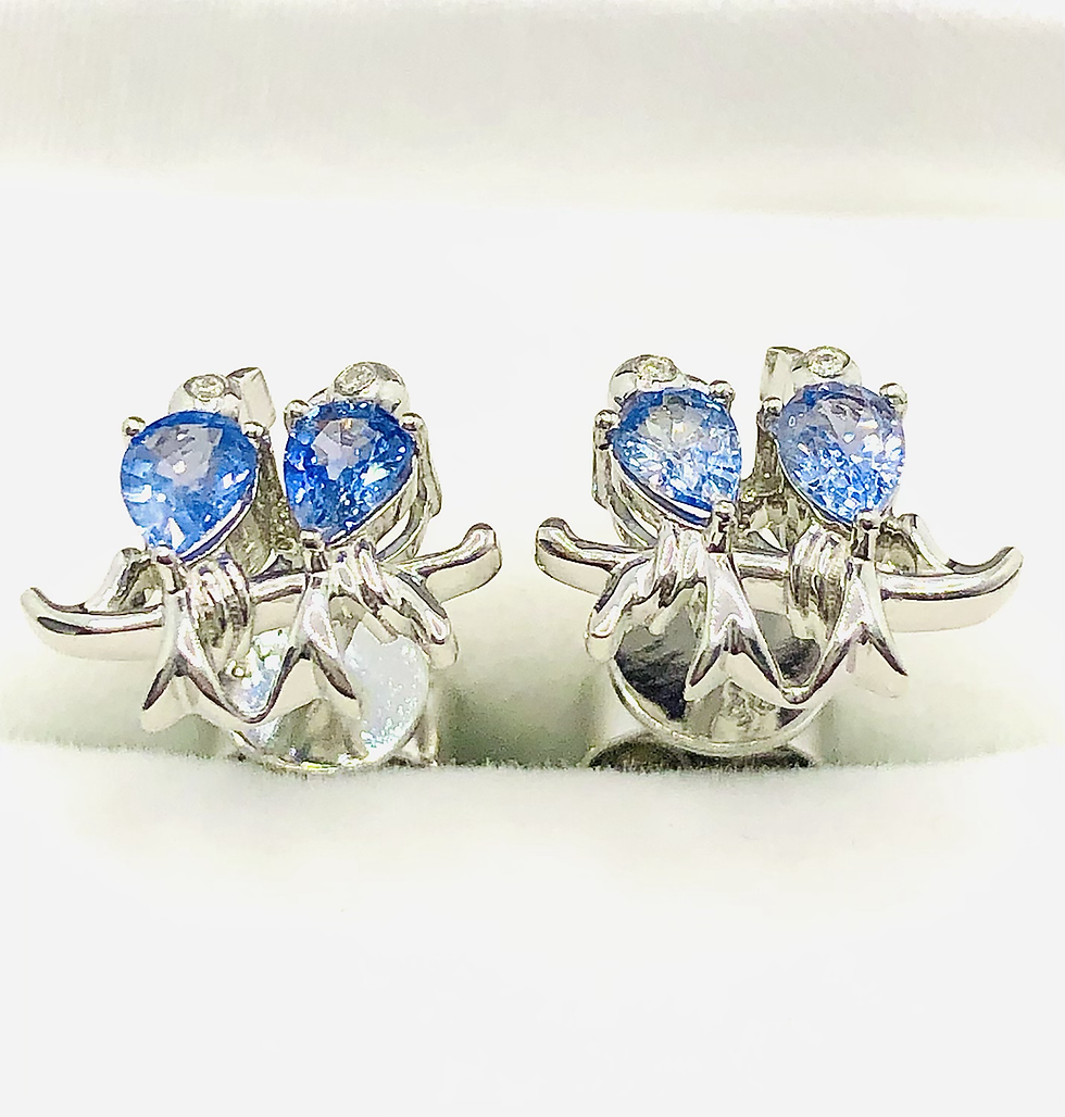 Thumbnail: Lovebirds Natural Blue Sapphire with Diamond Earrings in Sterling Silver