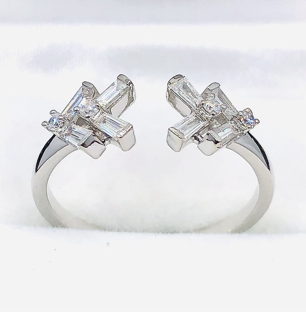 Thumbnail: The Attraction - Round and Baguette  Diamonds Set in Open Gold Ring (10222)