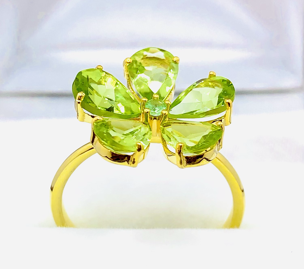 Thumbnail: 3.5cts! Sapphire / Peridot Flower Ring in 18KGP Silver (9924)