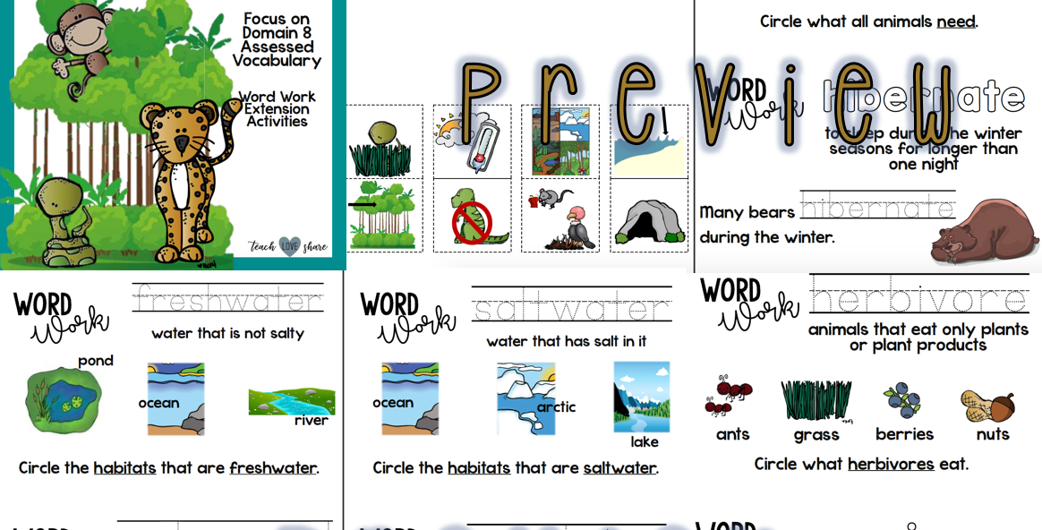 CKLA G1 DOMAIN 8 ANIMALS AND HABITATS VOCABULARY ASSESSMENT BOOKLET