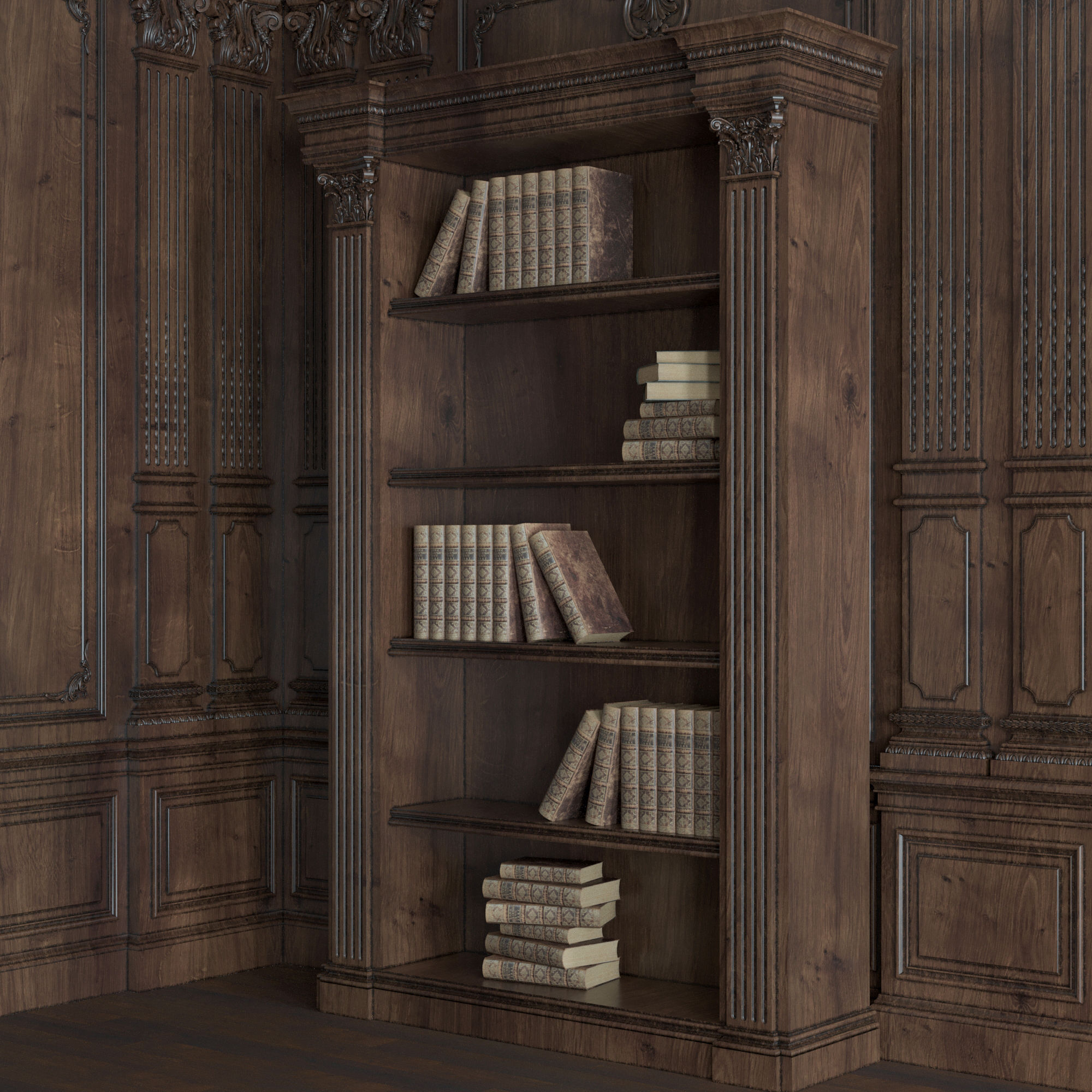 blk wood classical bookcase art 010