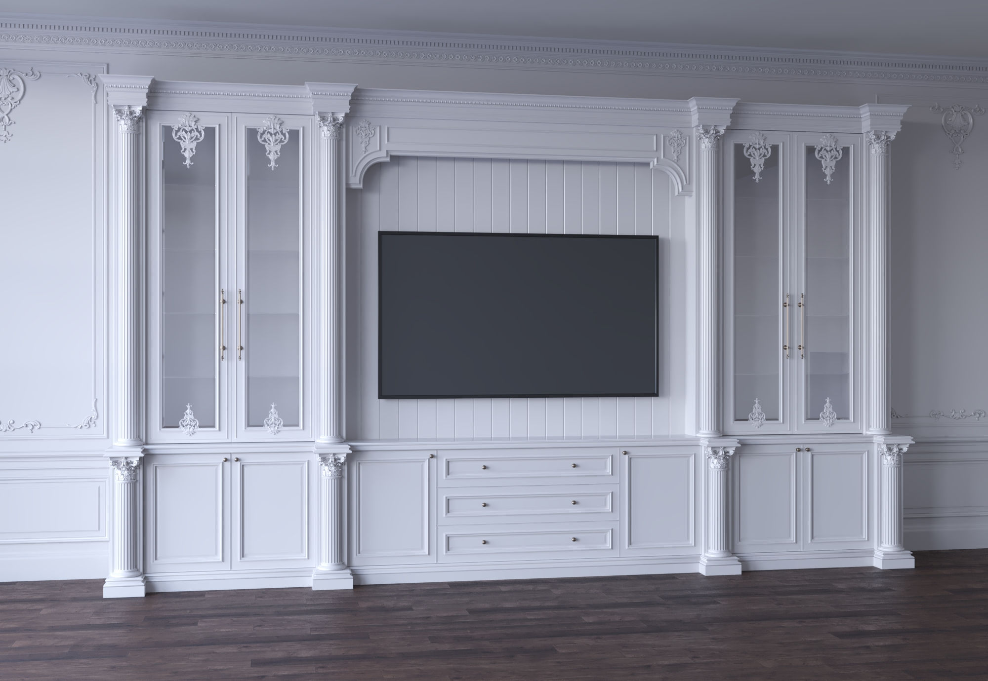 blk wood classical tv cabinet art 007