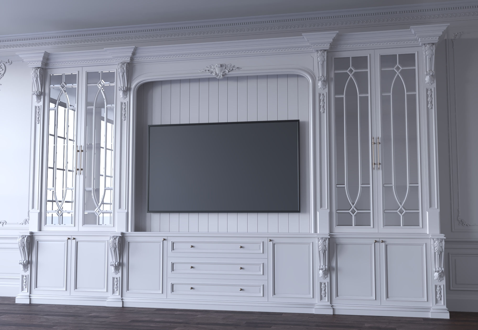 blk wood classical tv cabinet art 001