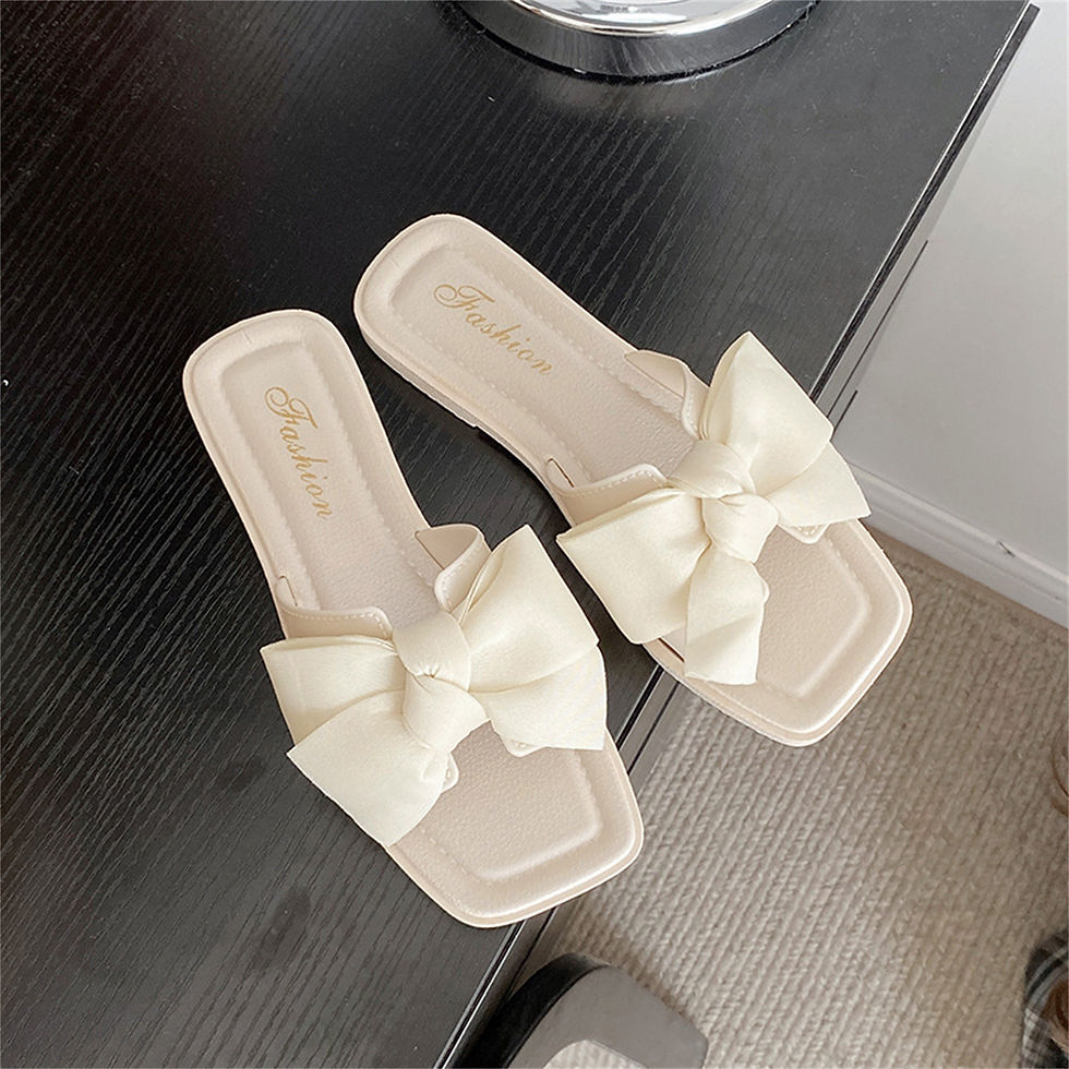 Miniatura: Summer Fashion Women's Square Toe Bowknot Decor Flat Sandals White Elegant Light