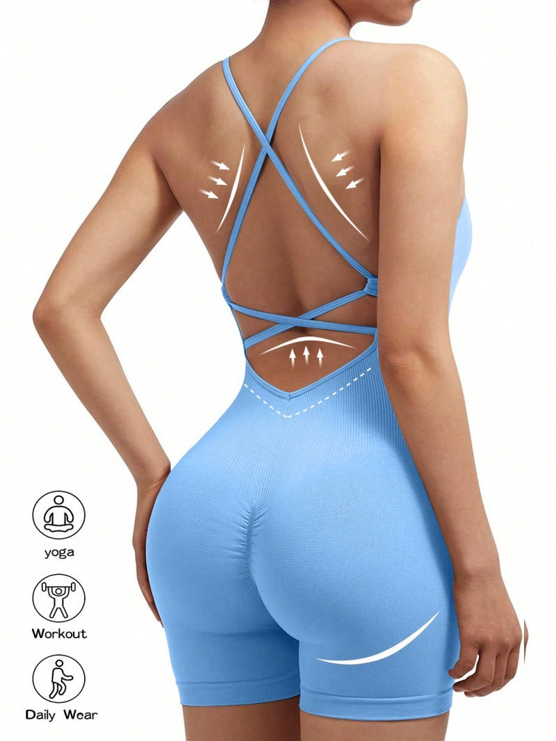 Miniatura: Sexy Fitness Jumpsuit Women Cross Adjustable Sports Playsuit Running One Piece Y
