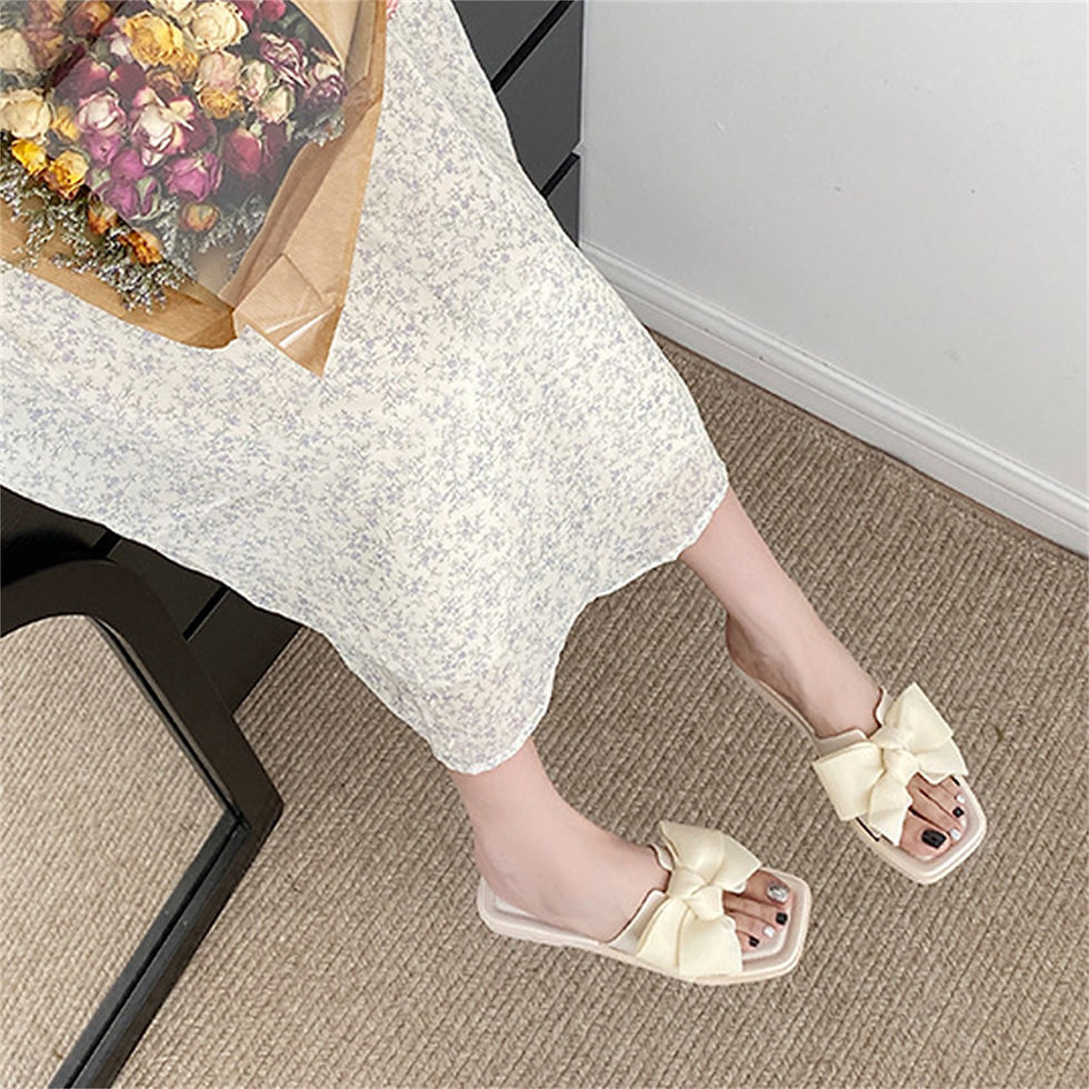 Miniatura: Summer Fashion Women's Square Toe Bowknot Decor Flat Sandals White Elegant Light