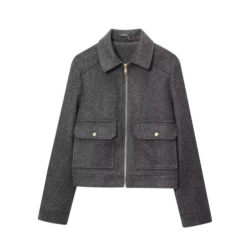 Miniatura: Autumn 2024 Women's Soft Jaet Coat Design Zipper Decorated Versatile Warm Loose 