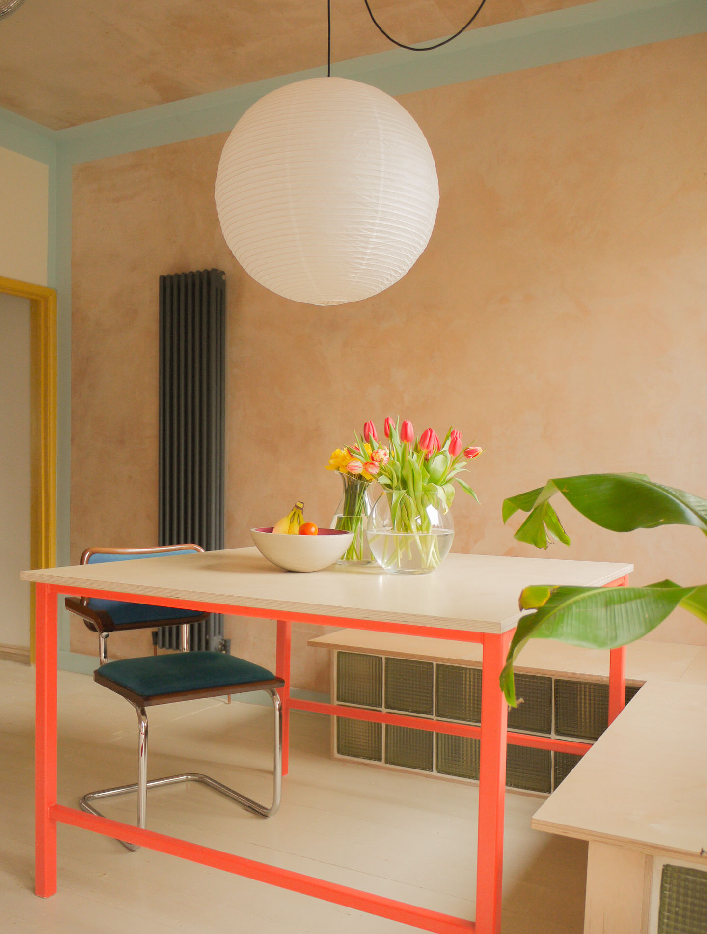 Custom table, and glass brick bench