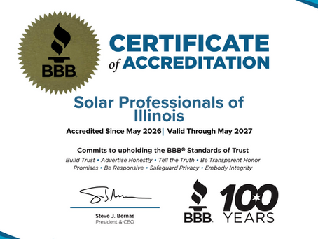 SOLAR PROFESSIONALS OF ILLINOIS IS AN A+ BETTER BUSINESS BUREAU ACCREDITED BUSINESS