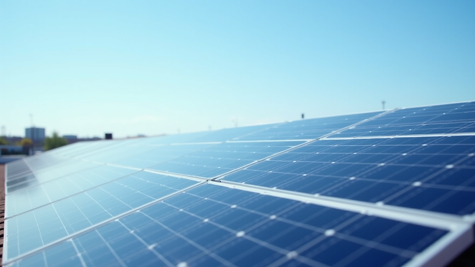 Close-up view of solar panels on a rooftop with clear blue sky