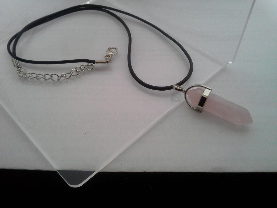 Necklace Natural Rose Quartz Pendulum Silver Pendant Corded