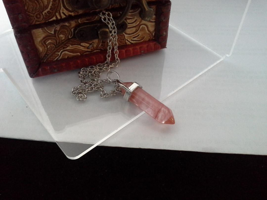 Necklace Natural Cherry Quartz Pendulum Pendant Silver