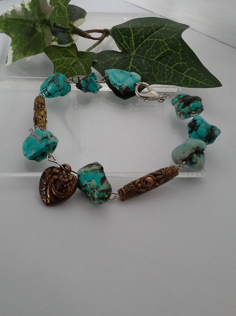 Thumbnail: Love Power Natural Freeform Turquoise Bracelet Heart