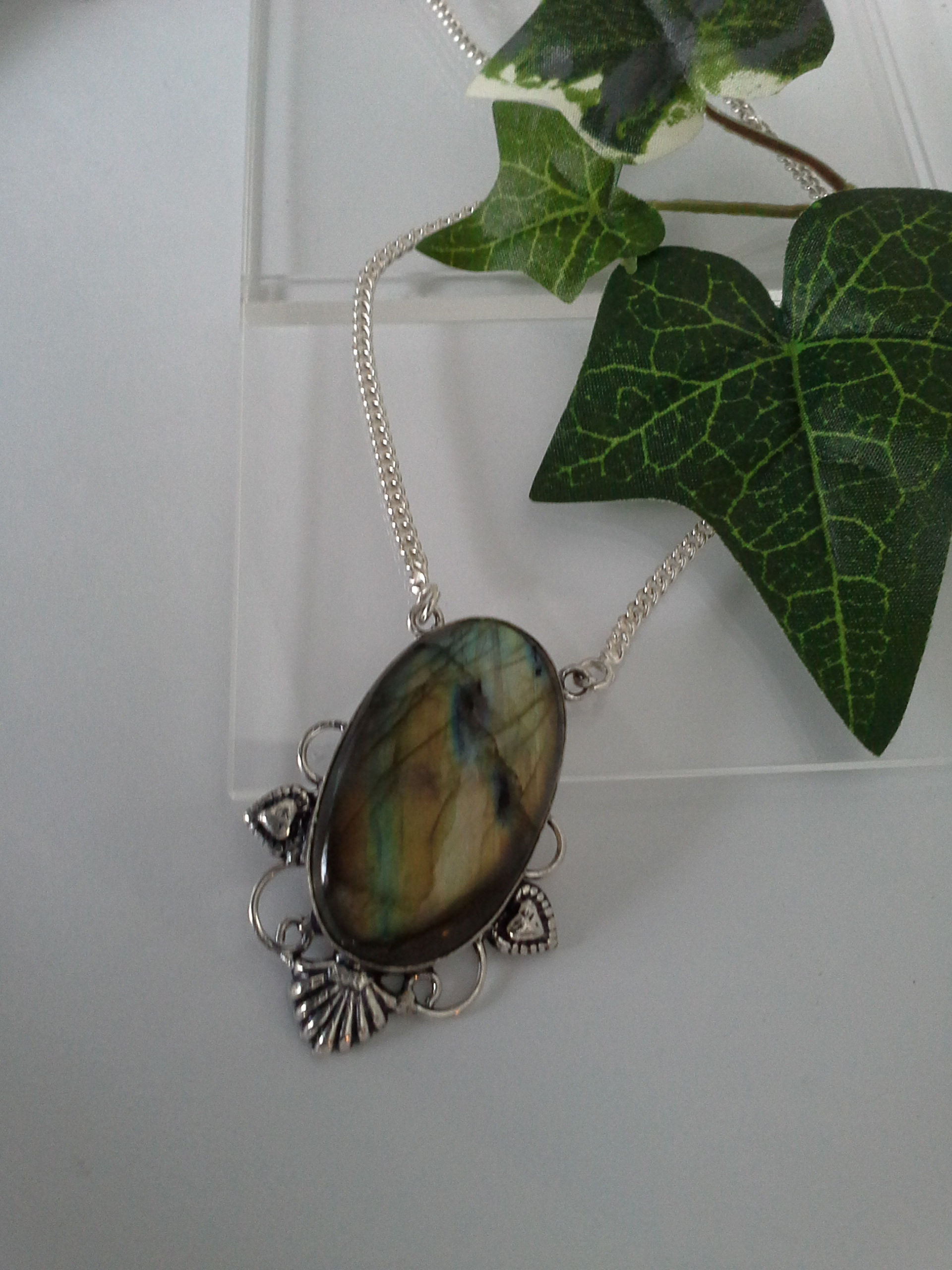 Necklace Natural Labradorite Oval Silver 925