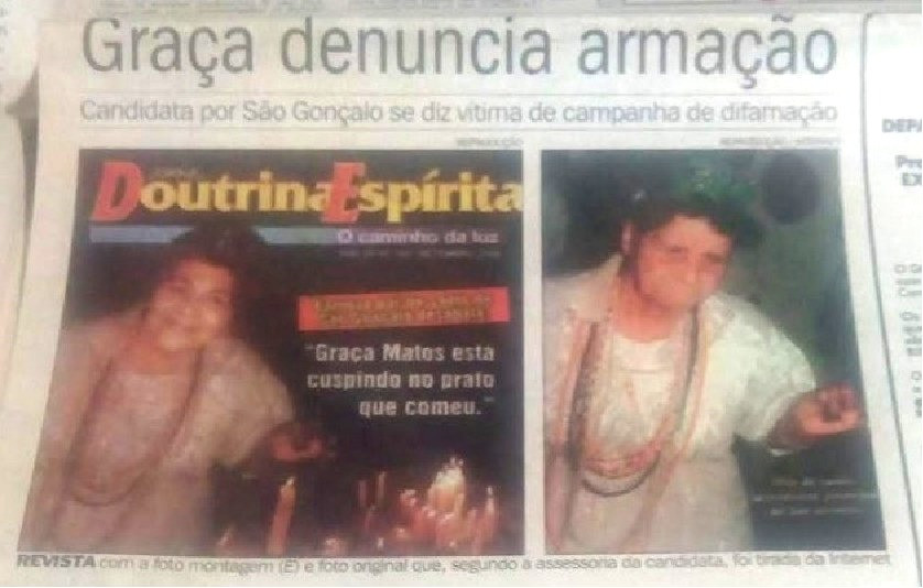 Reprodução de capa de jornal rodado no jornal O Povo fundamental para a derrota de Graça Matos para Aparecida Panisset em 2004. Exemplo de fake perfeita/Reprodução