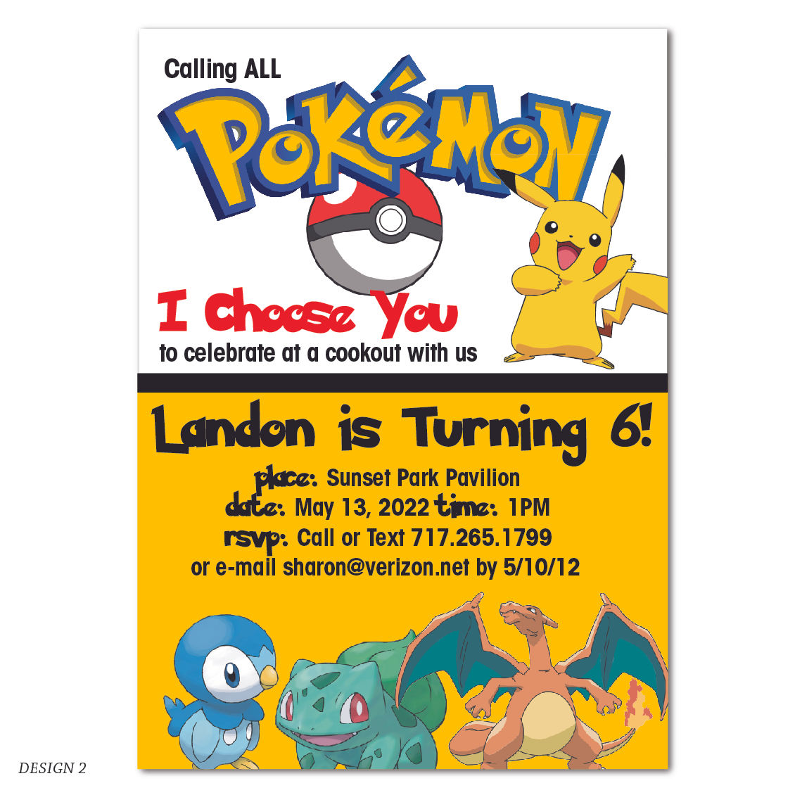 Pokemon Child Card Game Pikachu Birthday Party Invitation 5x7
