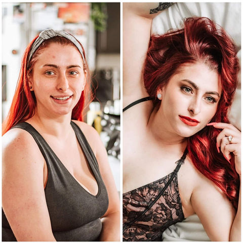 Boudoir makeup look before and after done by Kimberly Schlosser of Just Beauty & Esthetics